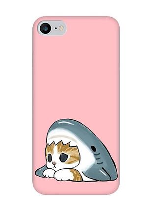 Матовий рожевий чохол на iphone 7 / 8 котик акула (принт 421)