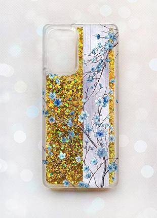 Чохол з плаваючими золотими блискітками на samsung galaxy a52 (a525) квітуча сакура (принт 422)