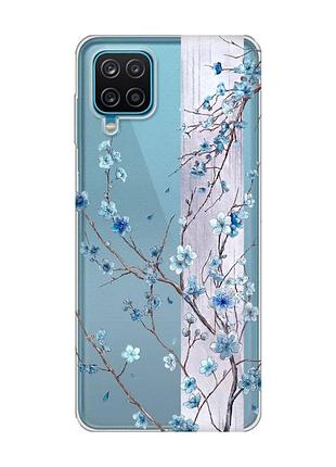 Прозрачный чехол на samsung galaxy a12 4g цветущая сакура (принт 422)