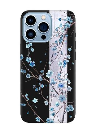 Матовий чорний чохол на apple iphone 13 pro max квітуча сакура (принт 422)