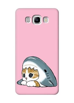 Матовий рожевий чохол на samsung galaxy j7(2016) j710 котик акула (принт 421)