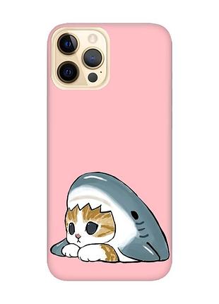 Матовый розовый чехол на apple iphone 12 pro max котик акула (принт 421)