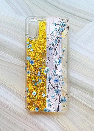 Чохол з плаваючими золотими блискітками на xiaomi redmi 9a квітуча сакура (принт 422)