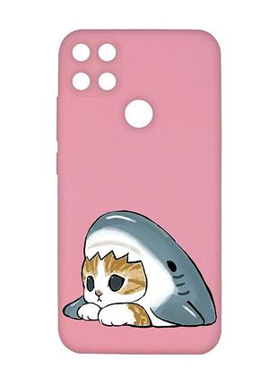 Матовий рожевий чохол на xiaomi redmi 10c котик акула (принт 421)