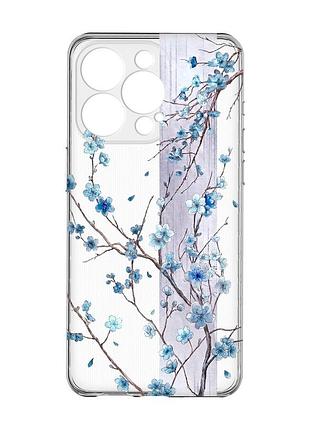 Прозрачный чехол с защитой камеры на iphone 15 pro max цветущая сакура (принт 422)