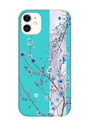 Матовый бирюзовый чехол на apple iphone 11 (6.1) цветущая сакура (принт 422)
