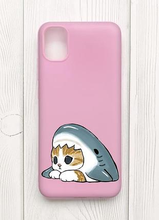 Матовый розовый чехол на samsung galaxy a04e/a042 котик акула (принт 421)