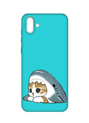Матовий бірюзовий чохол на samsung galaxy a04 котик акула (принт 421)