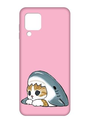 Матовый розовый чехол на samsung galaxy m32/a22/m22 4g котик акула (принт 421)