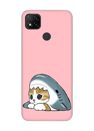 Матовий рожевий чохол на xiaomi redmi 9c/10a котик акула (принт 421)