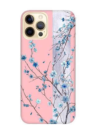 Матовый розовый чехол на apple iphone 12 pro max цветущая сакура (принт 422)