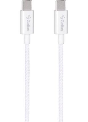 Кабель gelius icable type-c-type-c 1.2м 60w нейлоновий для зарядки і передачі даних white (gp-ucn010)