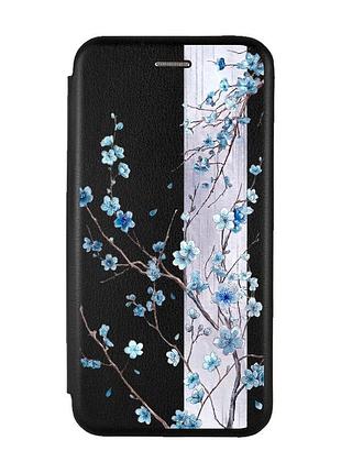 Чехол-книжка черный с рисунком на samsung galaxy a10s (a107) цветущая сакура (принт 422)