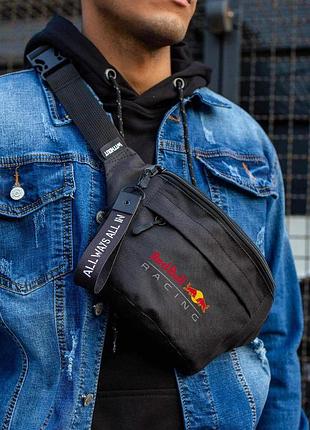 Чоловіча сумка бананка барсетка через плече without з принтом redbull black
