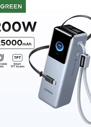 Павербанк ugreen 25 000mah 200w со встроенными кабелями usb-c