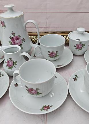 Чайный фарфоровый сервиз роза, винтажный фарфор