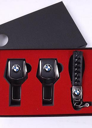 Подарунковий набір bmw 2в1 (фіксатор ременів, шкіряний брелок) №2 графіт