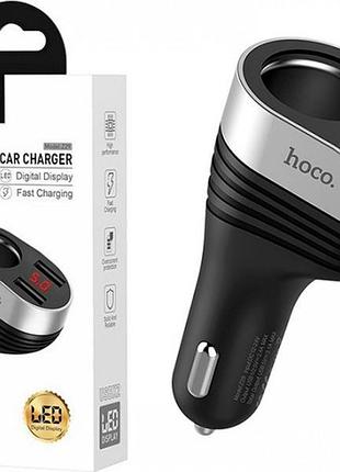 Прикурювач одинарний hoco z29 3.1a/2 usb + цифровий дисплей 2хusb чорна