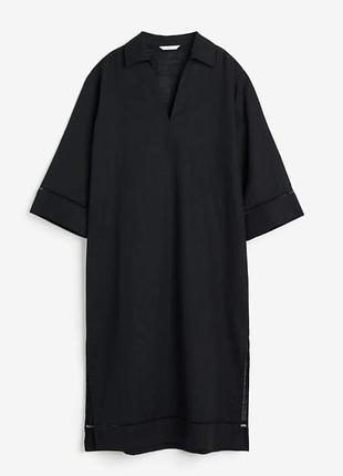 Платье черное из льна и хлопка h&amp;m