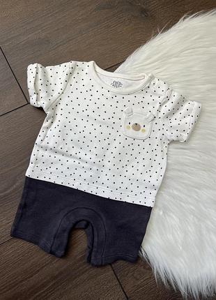 F&f для хлопчика комбінезон пісочник на літо з коротким рукавом і шортами 0-1 місяці 56 см білий з малюнком, на літо, 100% бавовна ведмедиком п