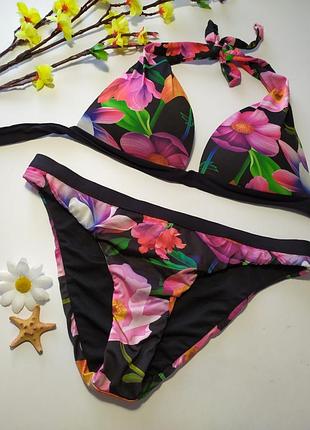 Брендовый раздельный купальник в цветочный принт calzedonia cobey, s/m