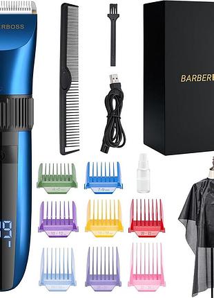 Barberboss - беспроводной триммер для бороды и волос, керамические лезвия, дисплей, 8 цветных насадок-гребешек. уценка