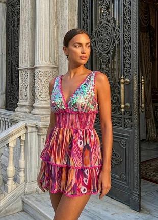 Яркий пляжный ромпер river island с пайетками и принтом икат, размер uk 10 (m)