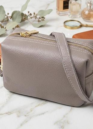 Женская интересная сумка с двумя ремнями из натуральной кожи vintage 22275 серый