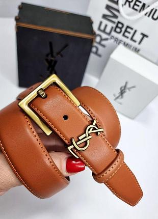 Ремень кожаный женский светло-коричневый с пряжкой цвета античне золото, belt