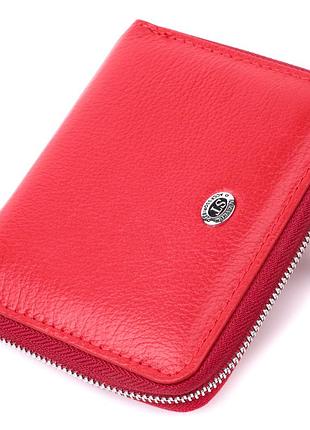 Кожаный женский кошелек на молнии с металлическим логотипом производителя st leather 19484 красный