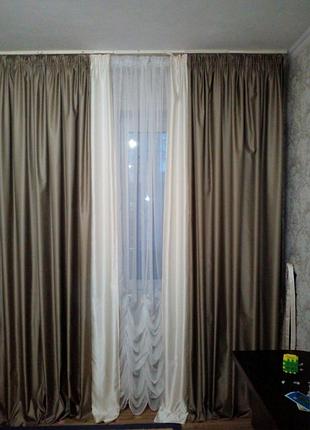 Атласные шторы портьеры с отделкой