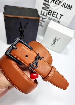 Ремень кожаный женский светло-коричневый с черной пряжкой belt