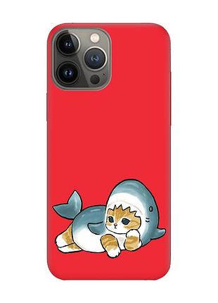 Матовий червоний чохол на apple iphone 13 pro :: котик акула (принт 355)