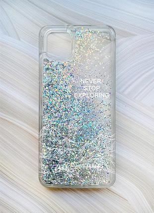 Чехол с плавающими серебряными блестками на samsung galaxy a04 путешествуй (принт 407)