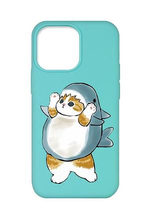 Матовый бирюзовый чехол на apple iphone 13 pro :: котенок акула (принт 379)
