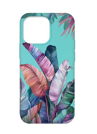 Матовий бірюзовий чохол на apple iphone 13 pro :: тропіки (принт 372)