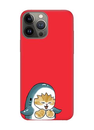 Матовий червоний чохол на apple iphone 13 pro :: котик акула (принт 376)