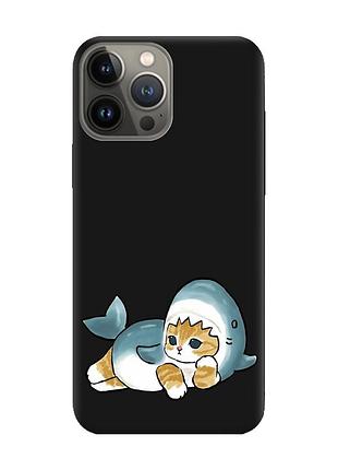 Матовый черный чехол на apple iphone 13 pro :: котенок акула (принт 355)