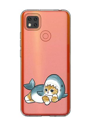 Прозрачный чехол для xiaomi redmi 9c/10a :: котенок акула (принт 355)