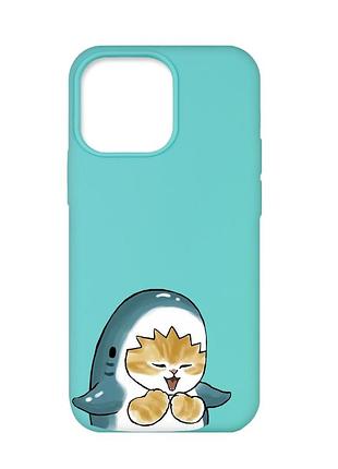 Матовий бірюзовий чохол на apple iphone 13 pro :: котик акула (принт 376)