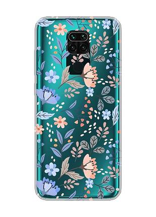 Прозрачный чехол на xiaomi redmi note 9 :: цветочный фон (принт 371)