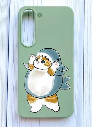 Матовий оливковий чохол на samsung galaxy s23 котик акула (принт 379)