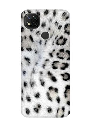 Матовый чехол с бирюзовыми боками на xiaomi redmi 9c/10a белый леопард (принт 398)