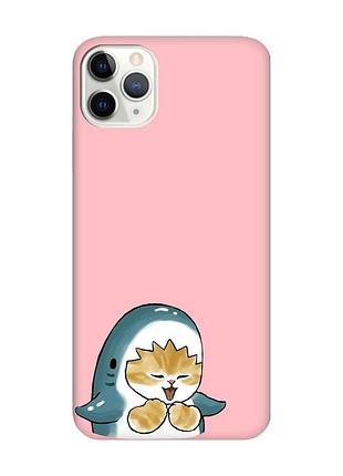 Матовый розовый чехол на iphone 11 pro max (6.5) :: котёнок акула (принт 376)