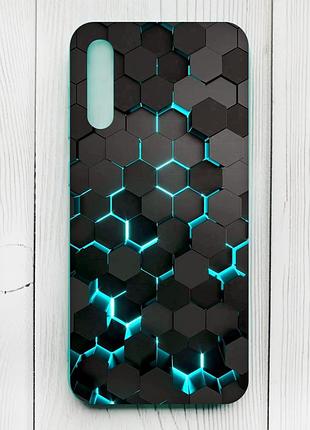 Матовый чехол с бирюзовыми боками на samsung galaxy a50 (2019) a505/a30s соты 3d (принт 357)