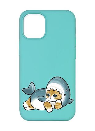 Матовий бірюзовий чохол на apple iphone 12/12 pro (6.1) :: котик акула (принт 355)