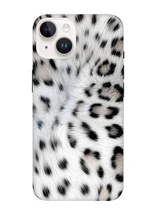 Матовый чехол с черными боками на iphone 14 белый леопард (принт 398)