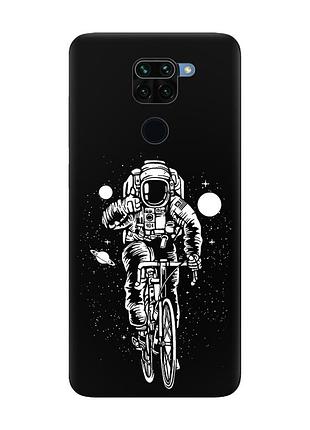 Матовий чорний чохол на xiaomi redmi note 9 космонавт на велосипеді (принт 399)