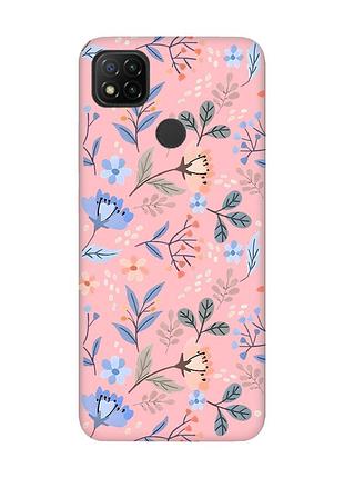 Матовый розовый чехол на xiaomi redmi 9c/10a :: цветочный фон (принт 371)