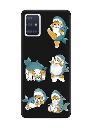Матовый черный чехол на samsung galaxy a71 / a715 :: котенки акулы (принт 381)